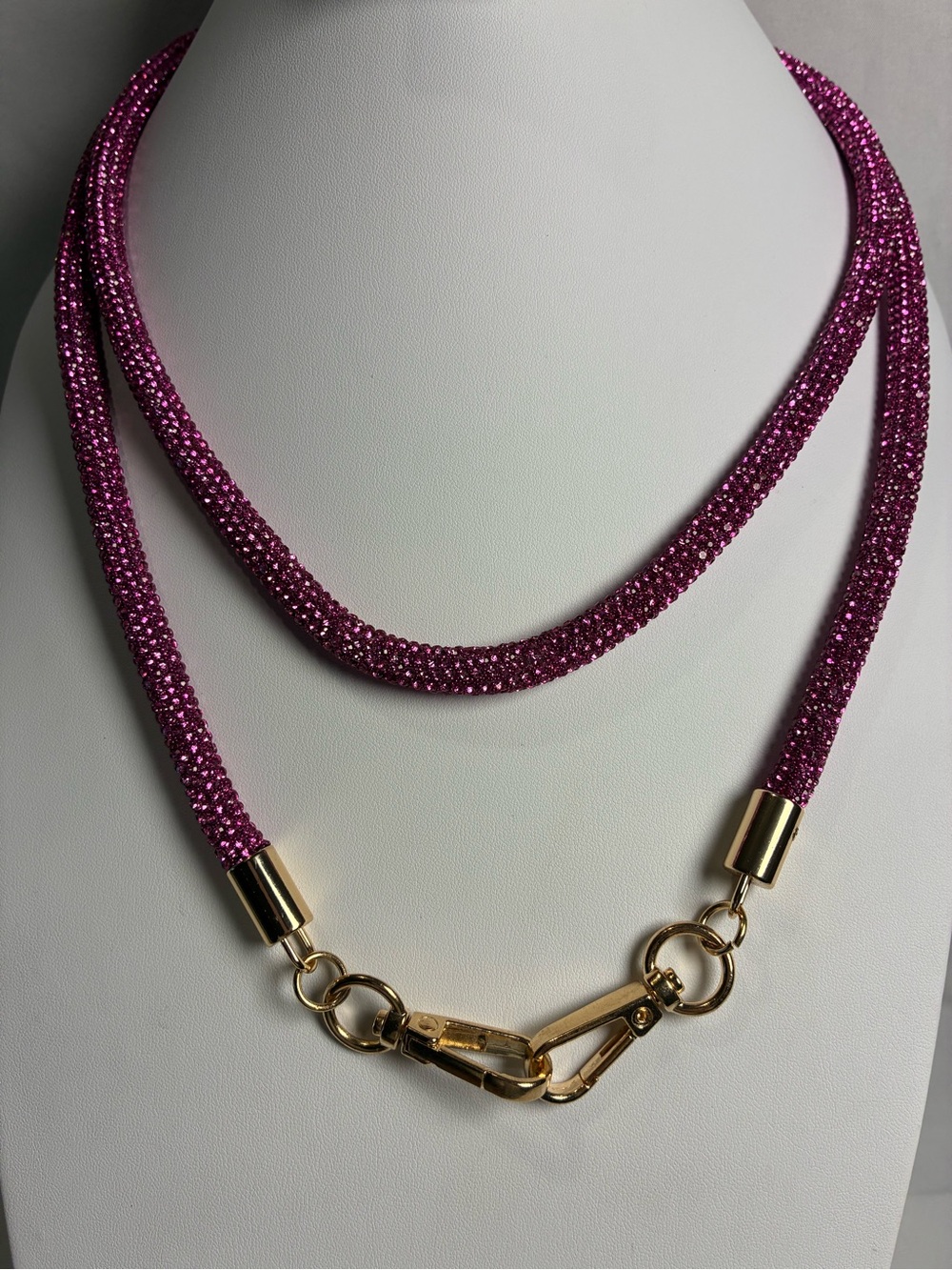 Fuchsia Crystal Rope Lanyard Crossbody Strap with Gold Hardware
